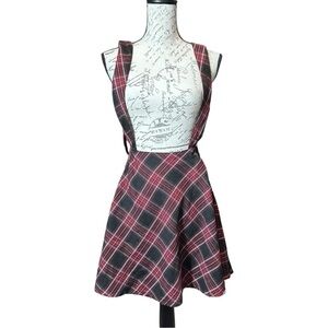Hot Topic Red and Black Plaid A-line Mini Skirt Size Large